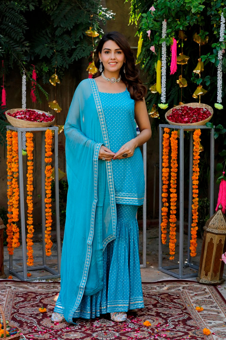 Teal Blue Strappy Sharara Set