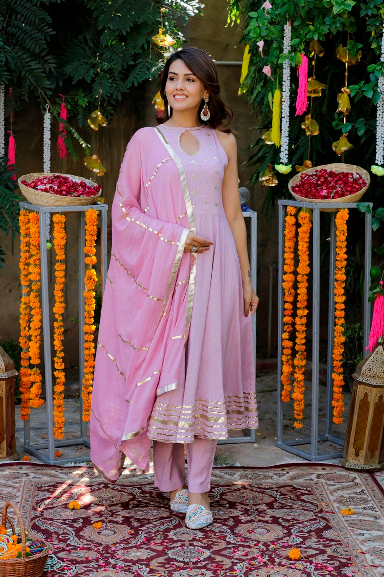 Lilac Gota Patti Anarkali Suit Set