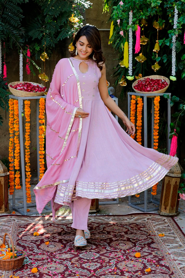 Lilac Gota Patti Anarkali Suit Set