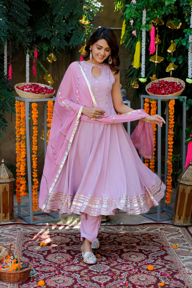 Lilac Gota Patti Anarkali Suit Set