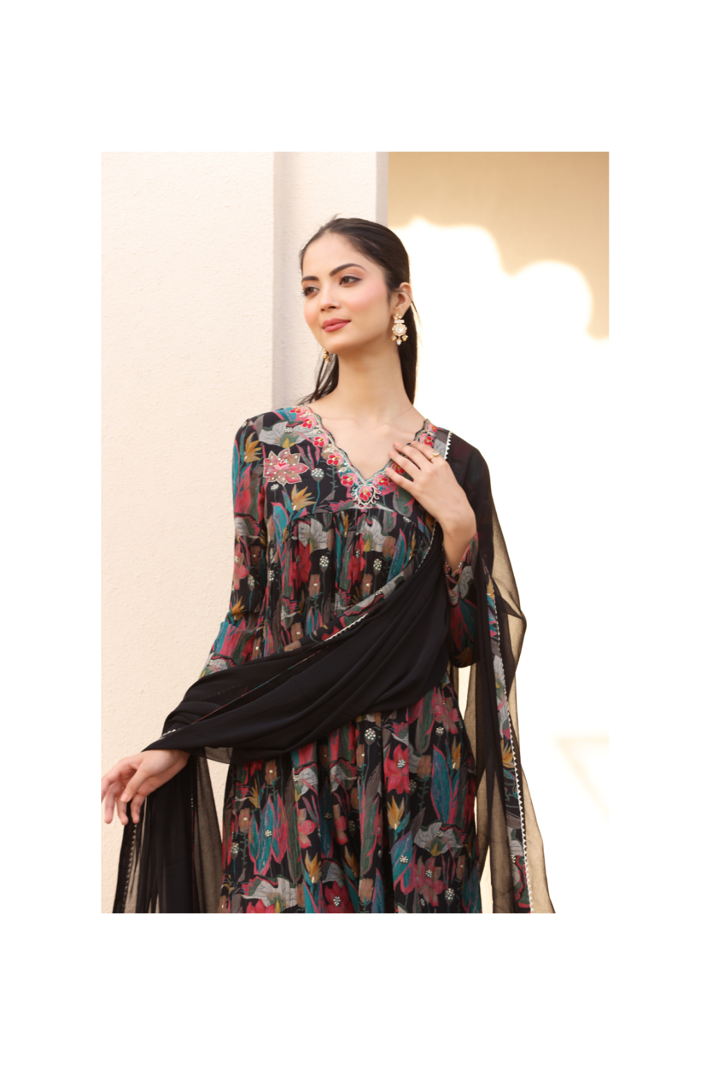 Heer Black Floral Printed Sharara Set