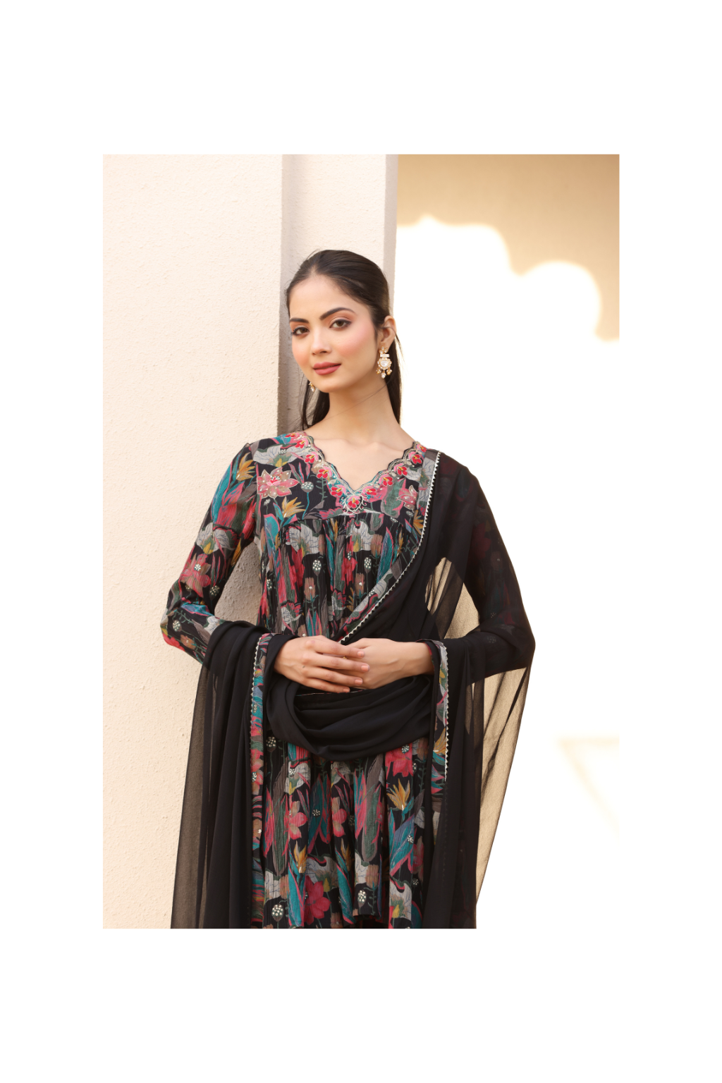 Heer Black Floral Printed Sharara Set