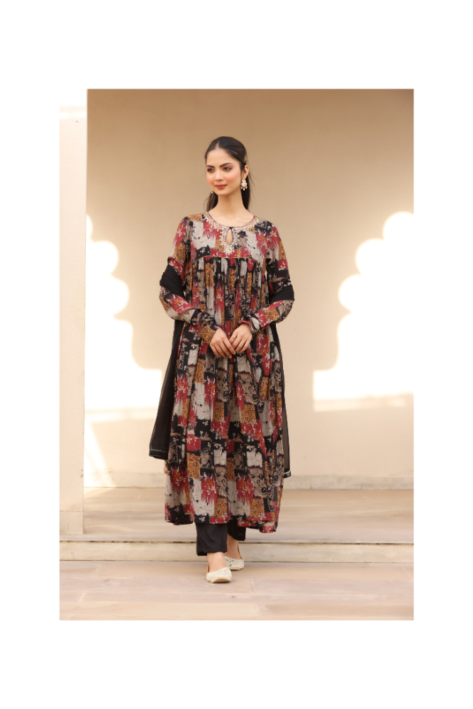 Heer Black Printed Anarkali Suit set