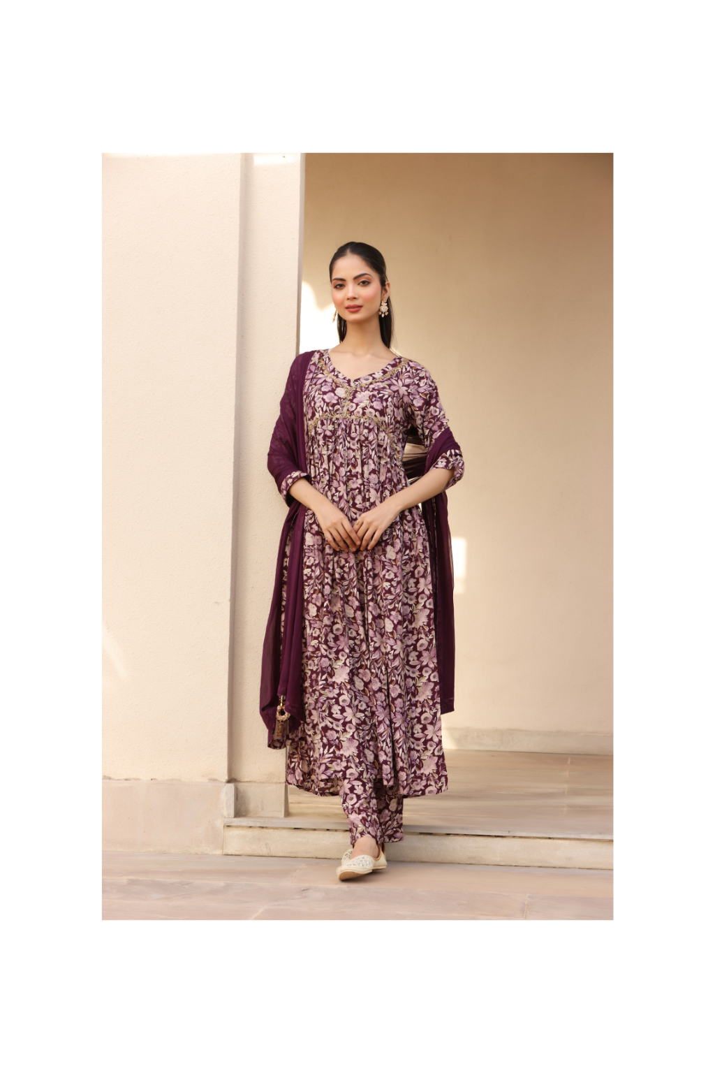 Heer Magenta Floral Printed Anarkali suit set