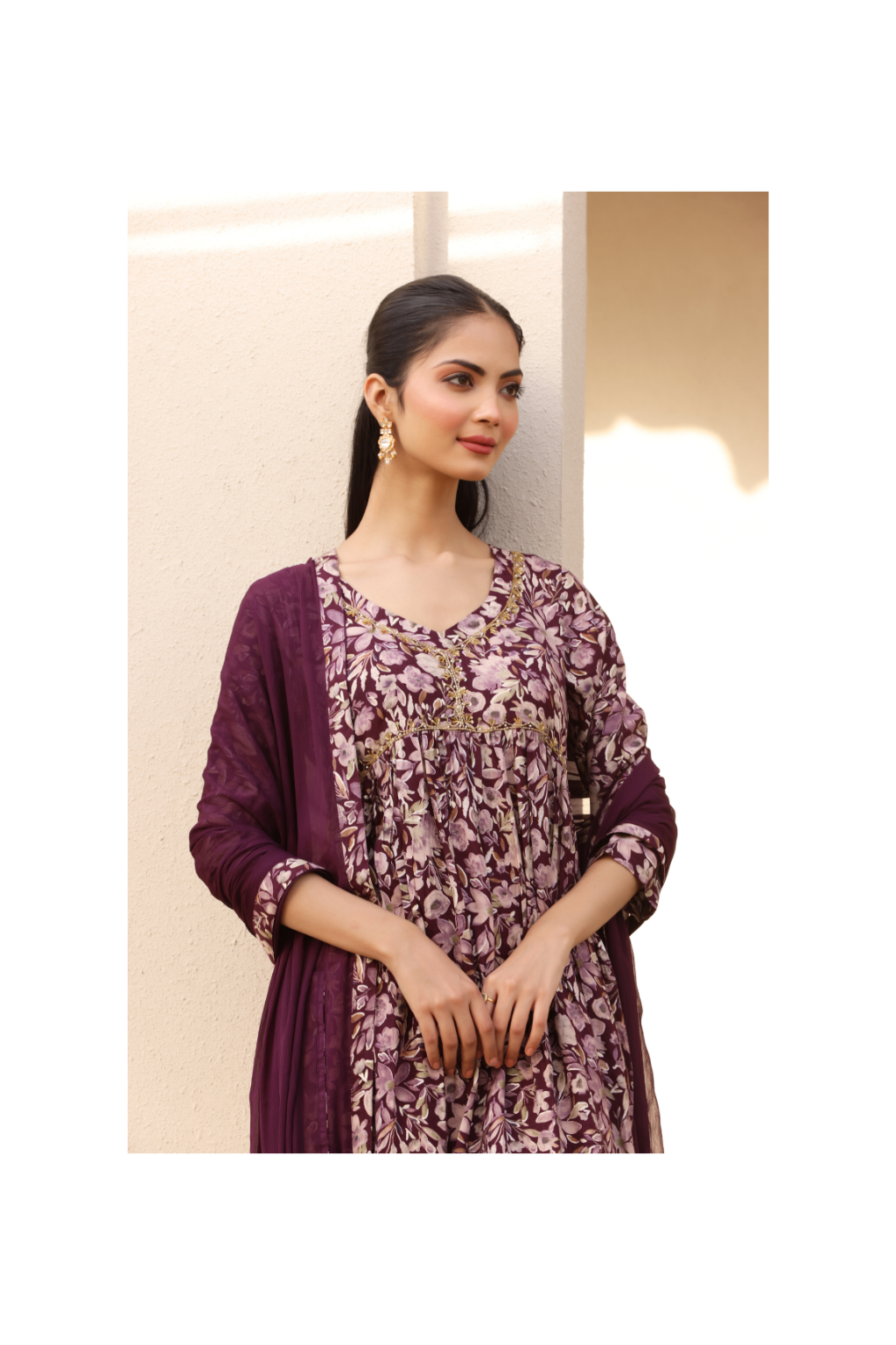 Heer Magenta Floral Printed Anarkali suit set