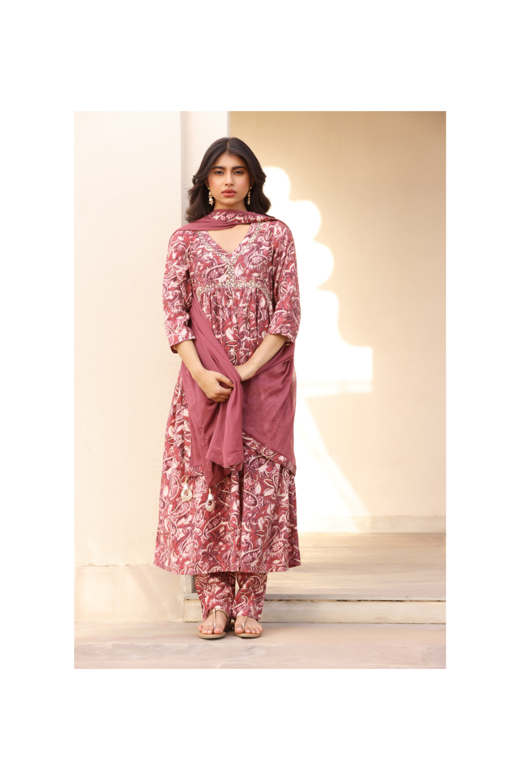 Heer Rose Pink Floral Printed Anarkali Suit Set