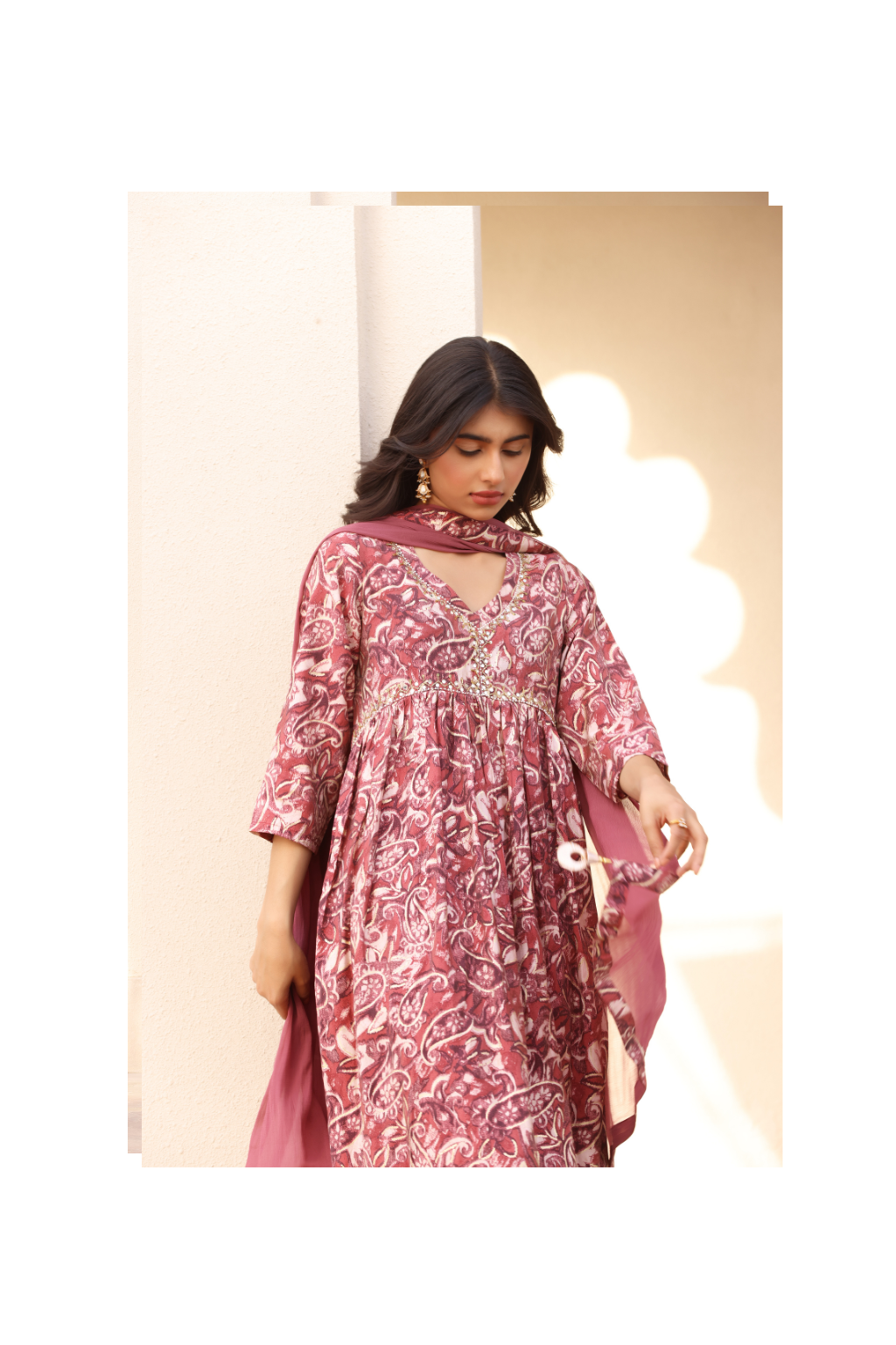 Heer Rose Pink Floral Printed Anarkali Suit Set