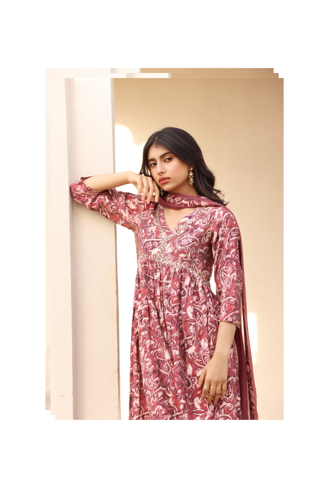 Heer Rose Pink Floral Printed Anarkali Suit Set