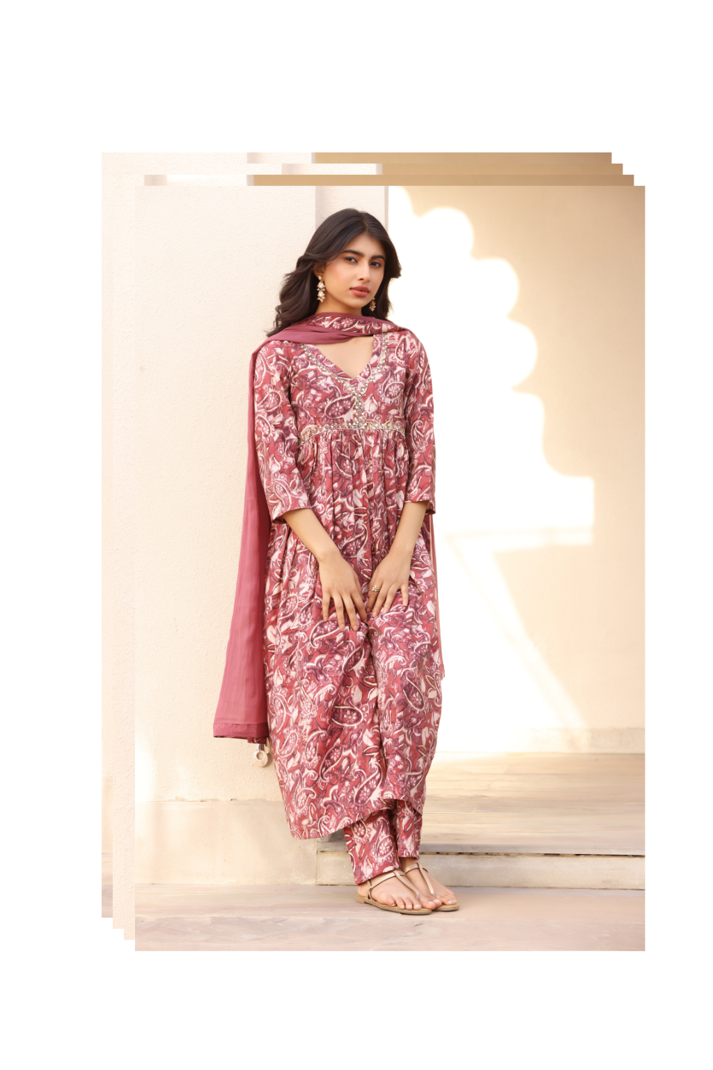 Heer Rose Pink Floral Printed Anarkali Suit Set