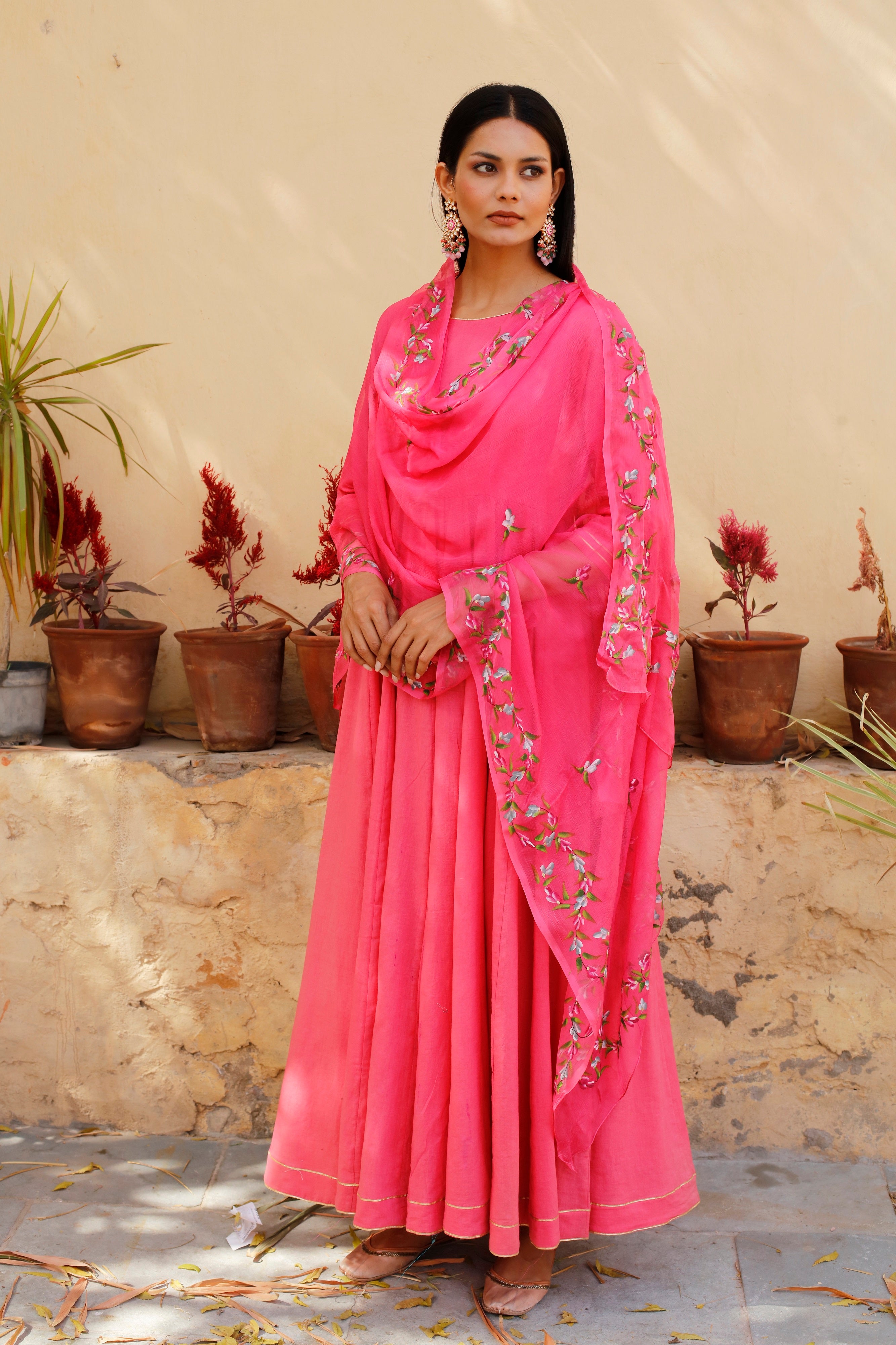 Punch Pink Anarkali Kurta Set