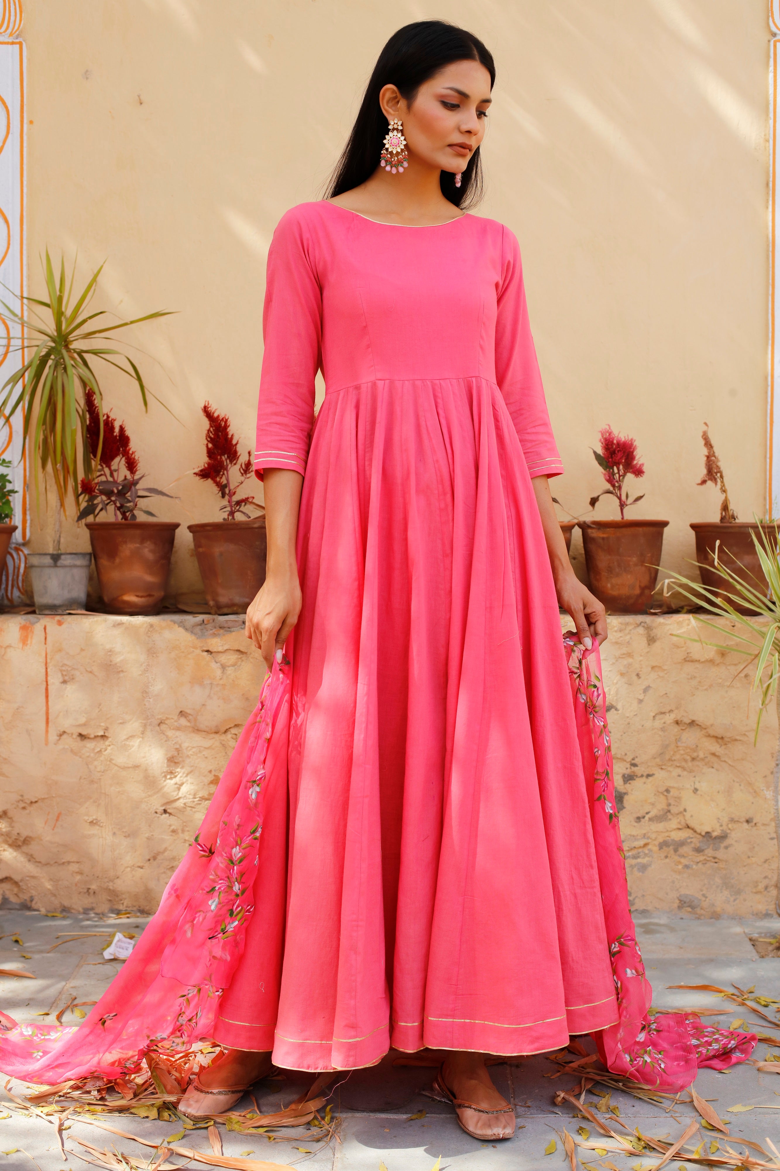 Punch Pink Anarkali Kurta Set