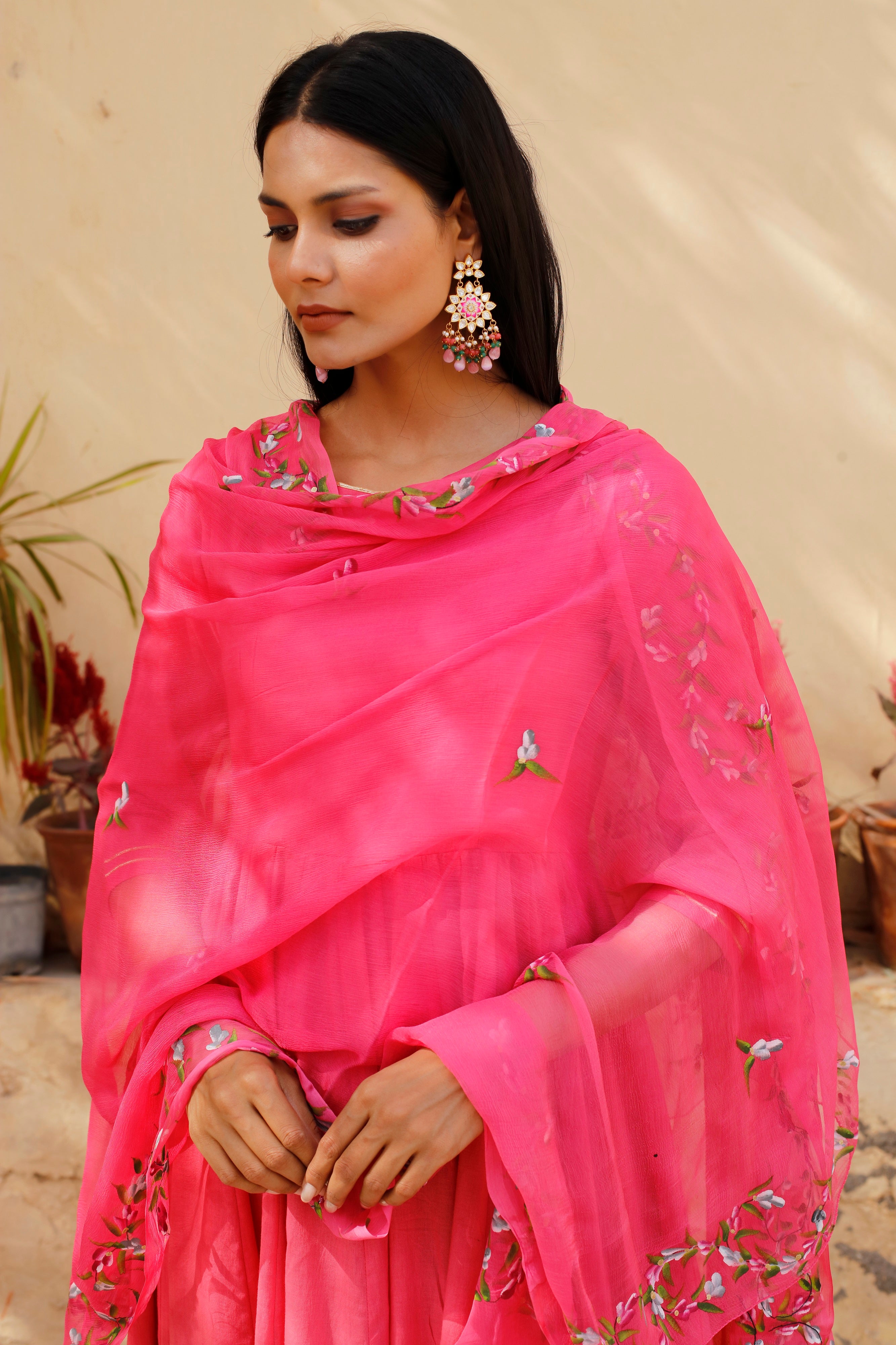 Punch Pink Anarkali Kurta Set