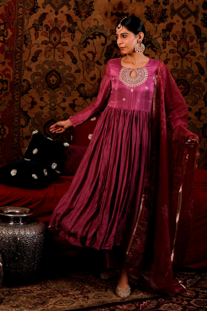 Mauve Anarkali Set with Gota Patti Work