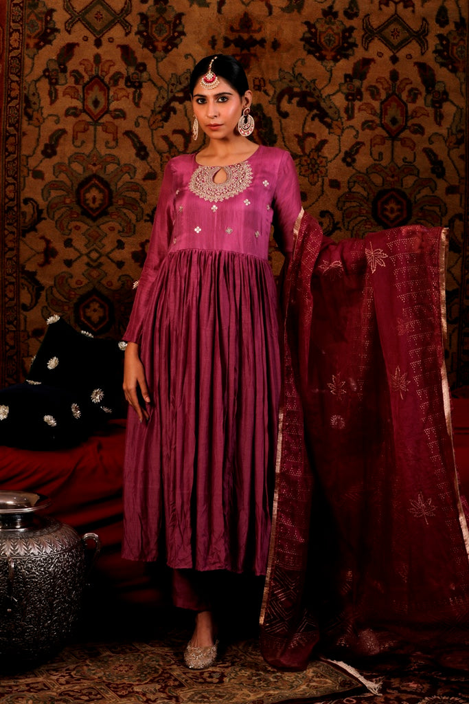 Mauve Anarkali Set with Gota Patti Work