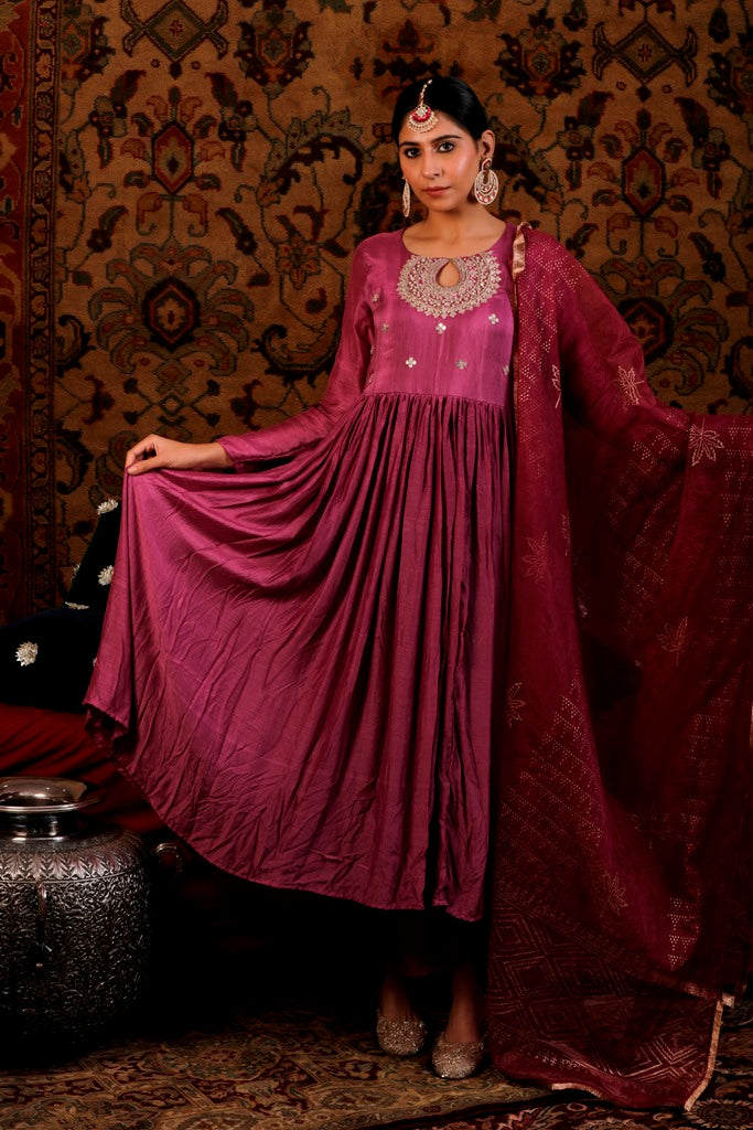 Mauve Anarkali Set with Gota Patti Work