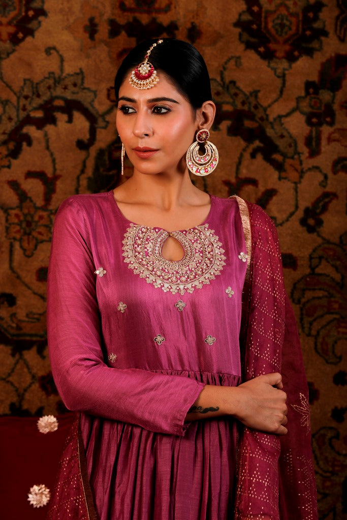 Mauve Anarkali Set with Gota Patti Work