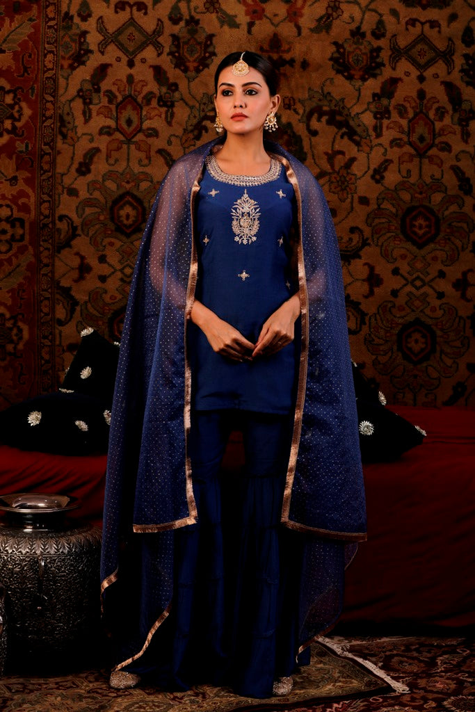 Blue Strappy Gota Patti work Sharara Set