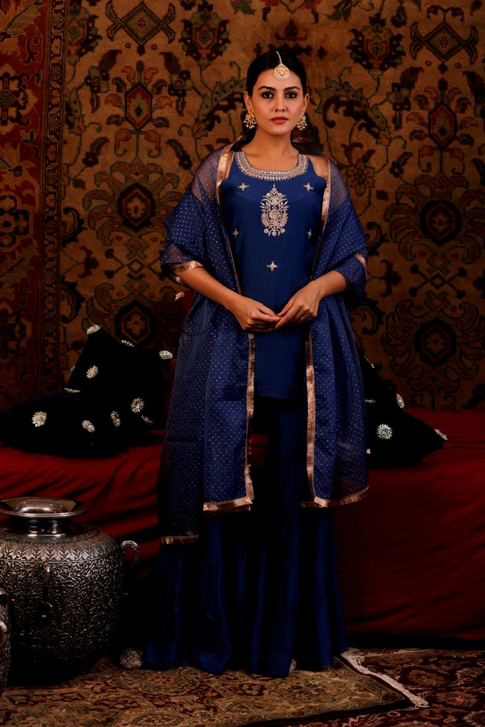 Blue Strappy Gota Patti work Sharara Set