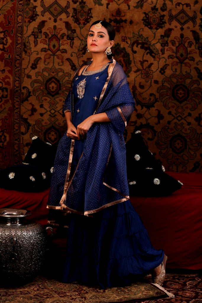 Blue Strappy Gota Patti work Sharara Set