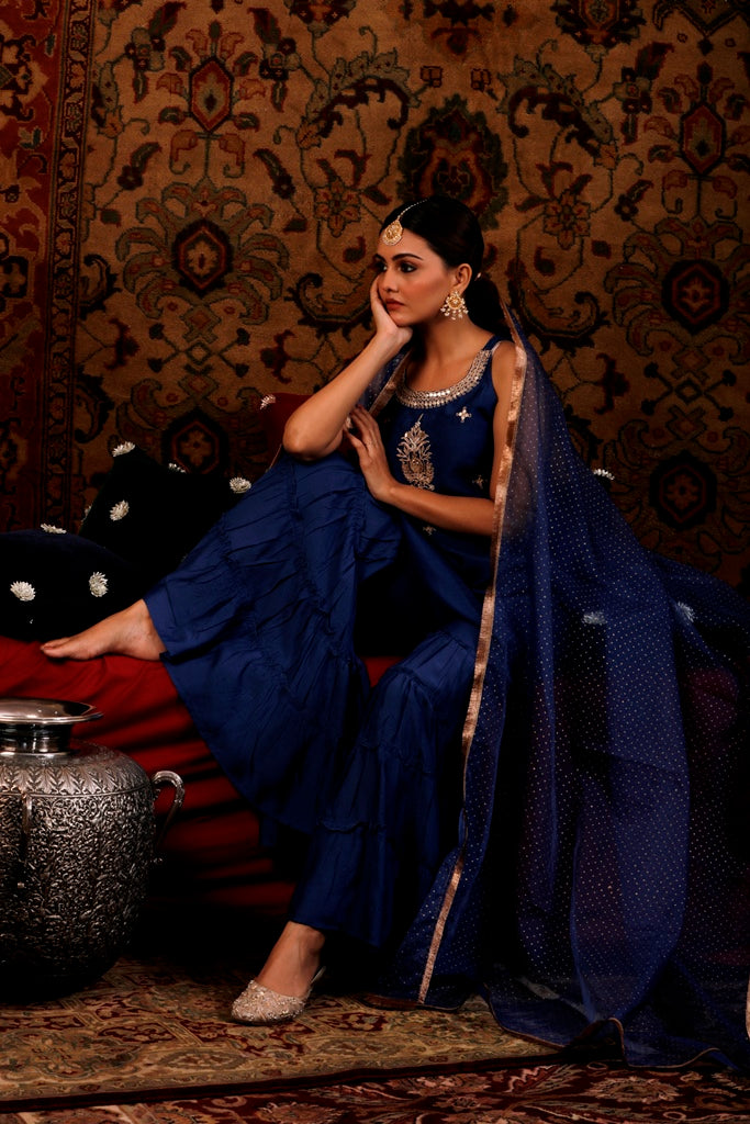 Blue Strappy Gota Patti work Sharara Set