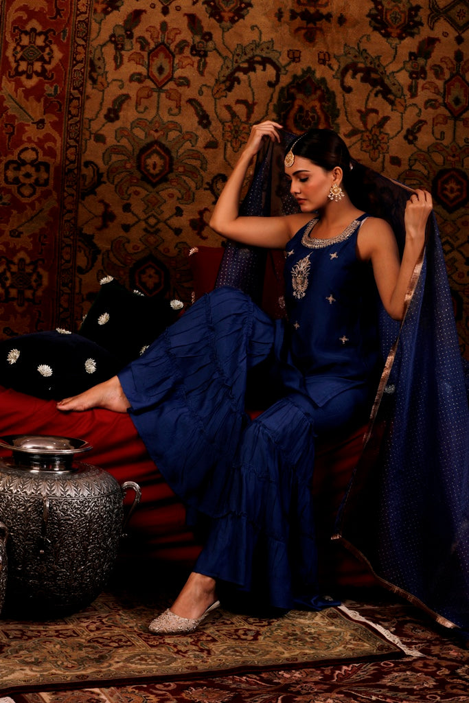 Blue Strappy Gota Patti work Sharara Set