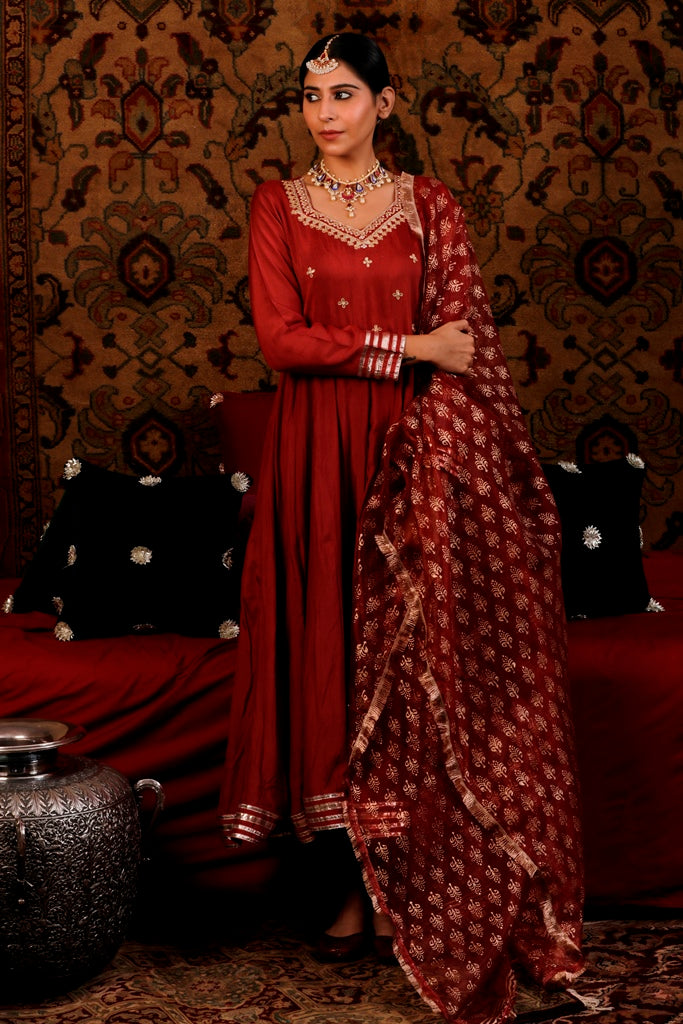 Ruby Red Anarkali Set with Gota Patti Work