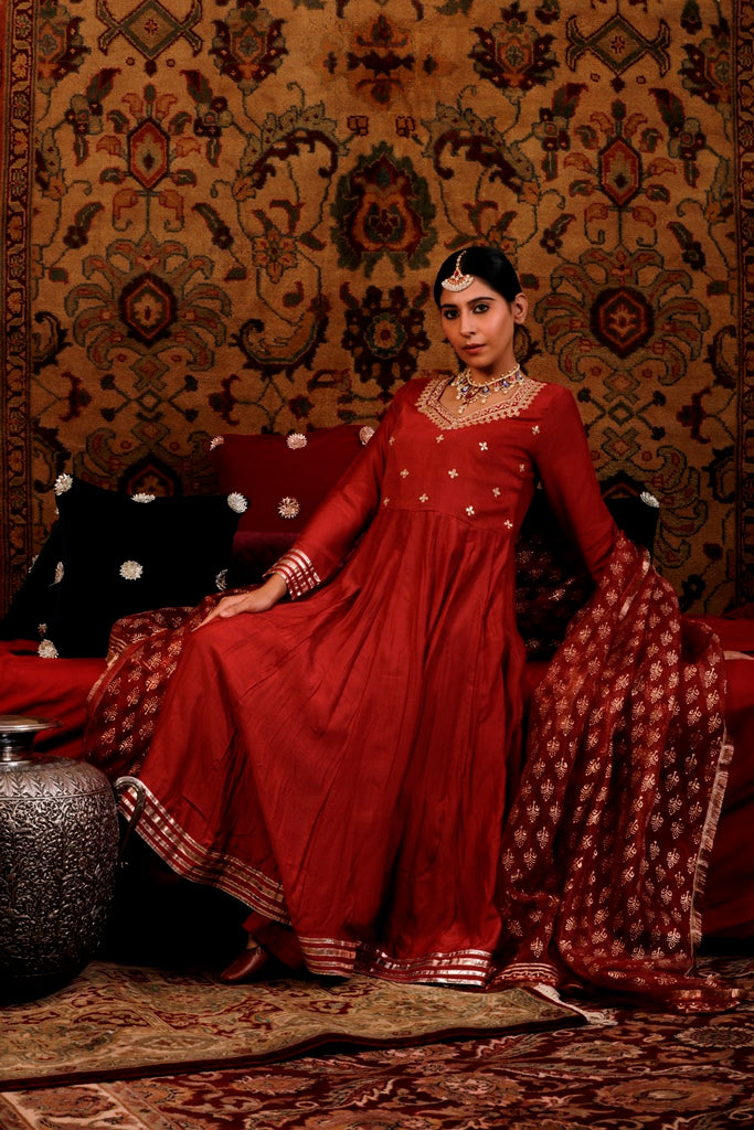 Ruby Red Anarkali Set with Gota Patti Work