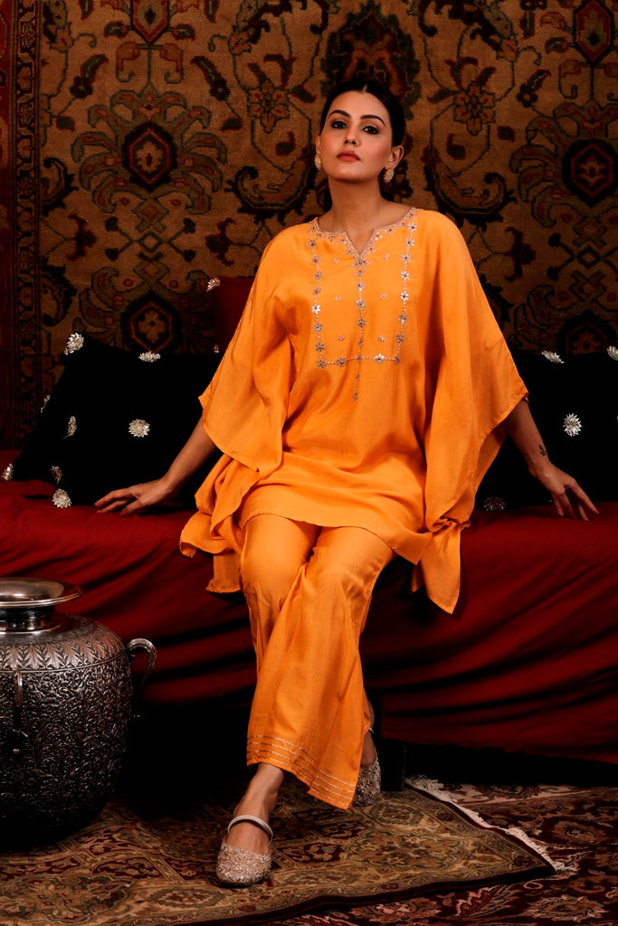 Marigold Gotta Patti work Kaftan Set