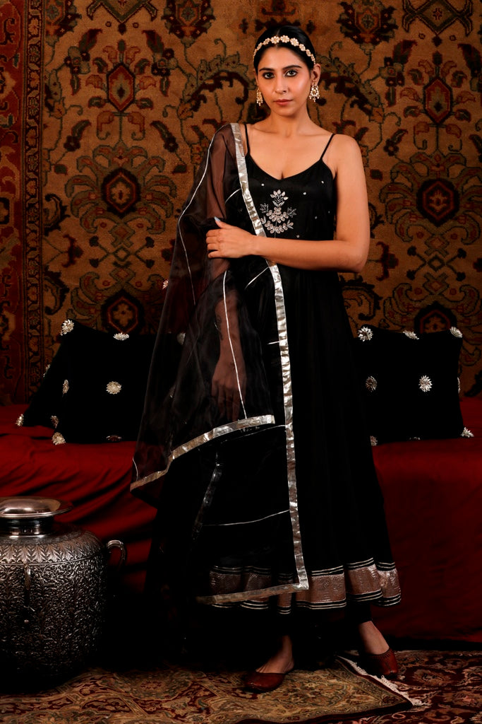 Black Strappy Gota work Anarkali Suit Set