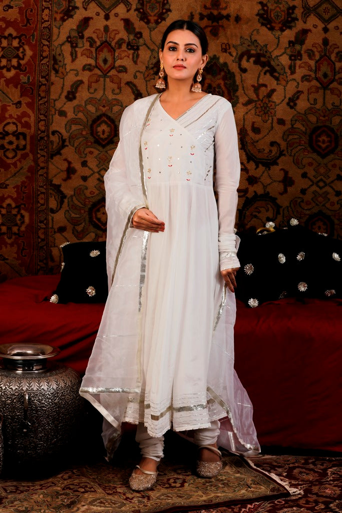 White Anarkali Set with Gota Patti Work