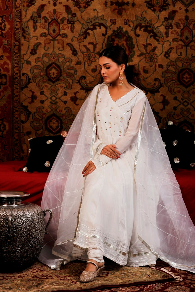 White Anarkali Set with Gota Patti Work