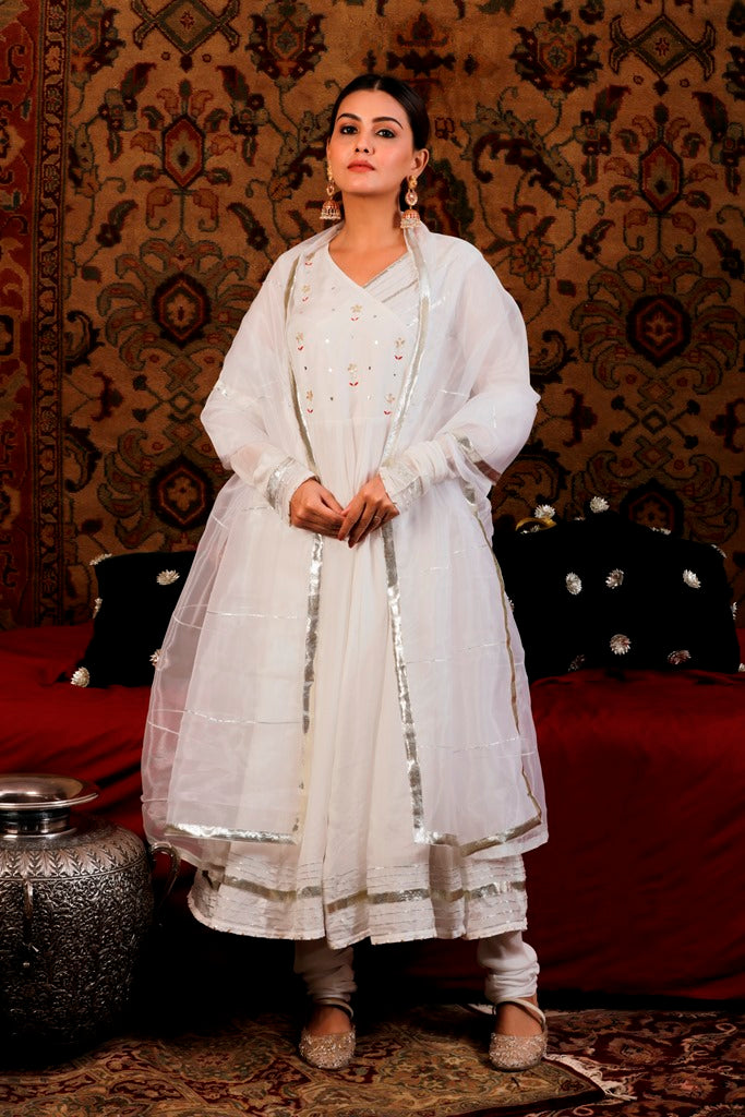 White Anarkali Set with Gota Patti Work