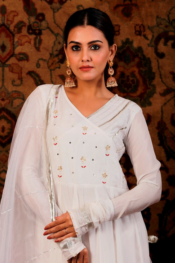 White Anarkali Set with Gota Patti Work